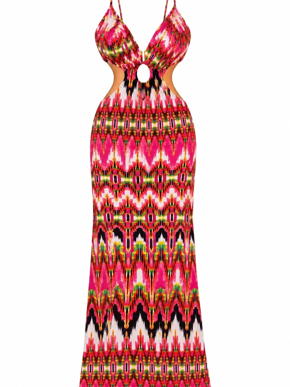 Tropical Sunset Cutout Halter Maxi Dress - Picture 3 of 4